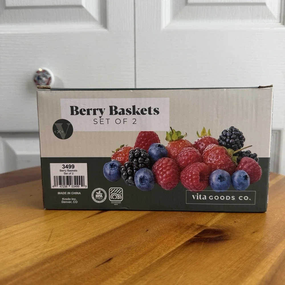 Vita Goods Co Set Of 2 Berry Baskets Reusable Containers NEW Cottage Farmhouse